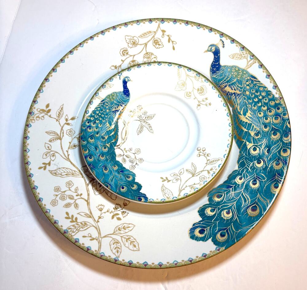 222 Fifth Peacock Garden Dinner Plate & Appetizer Plate/Saucer Set